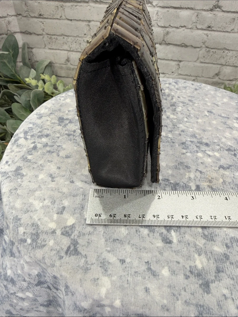 MAD BAGS - Brown Handmade “Horn & Pearl” Collection Petite Stand-Up Clutch NWOT